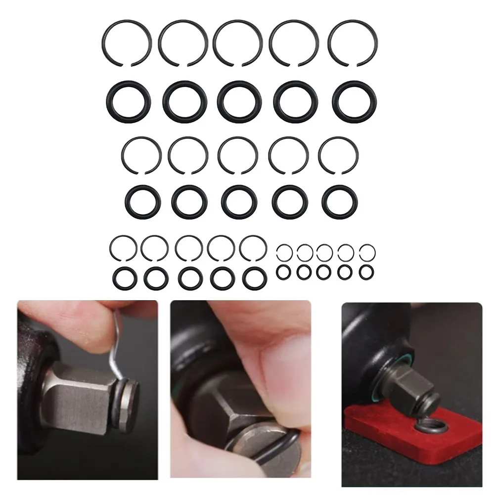 5 Sets Of Pneumatic Impact Wrench Socket Retainer Rings With O-Ring 1/2 3/8 1in  Pneumatic Tools Accessories