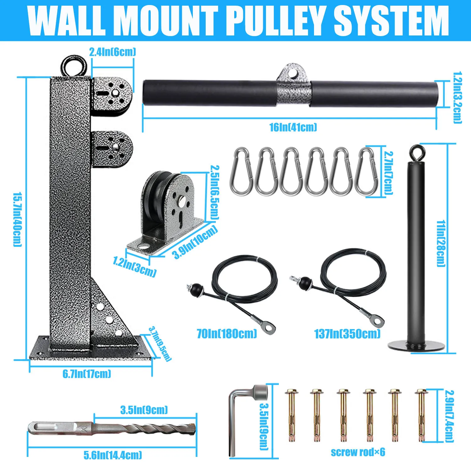 Fitness Wall Mounted Pulley System, Weight Cable Pulley System, Suitable For Gym Strength Training, LAT Pull Down, Fitness