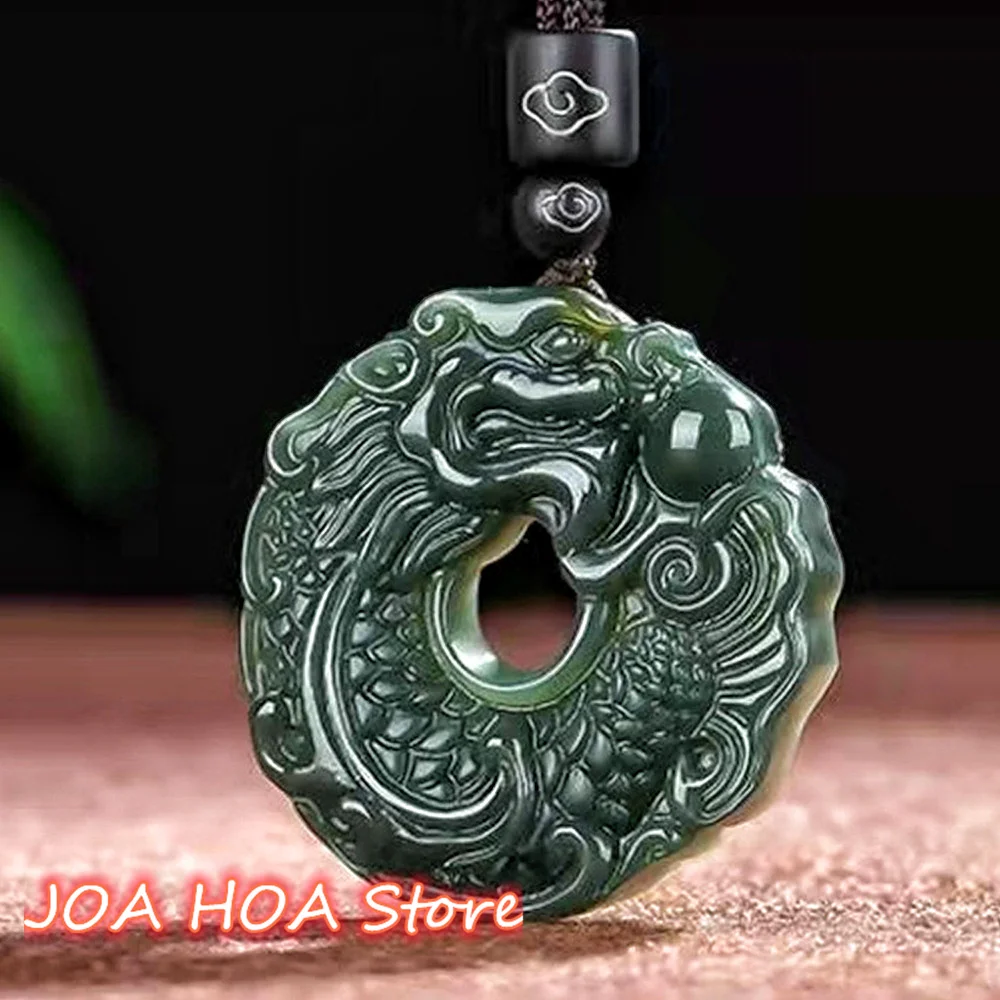 Dragon Pendant Beads Natural Hetian Jade Necklace Charm Quality Neck Ornament Hand-Carved Amulet Jewellery Fine Hewelry