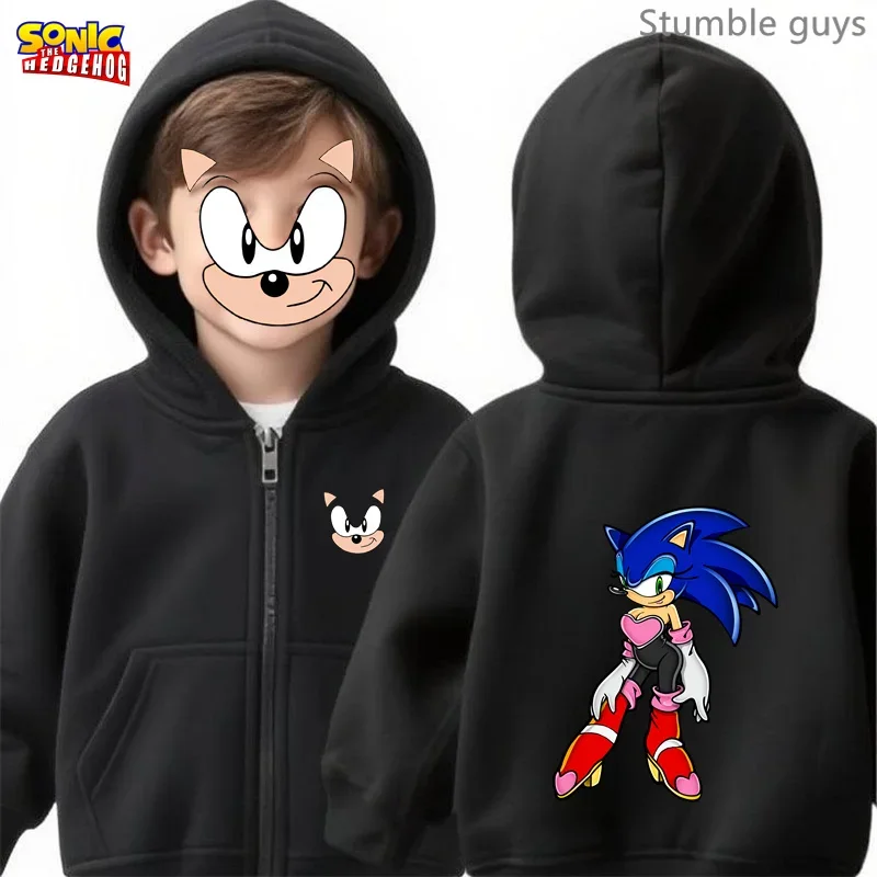 Sonic enfants Anime sweat à capuche zippé printemps automne respectueux de la peau garçons vêtements filles vêtements de sport maison décontracté