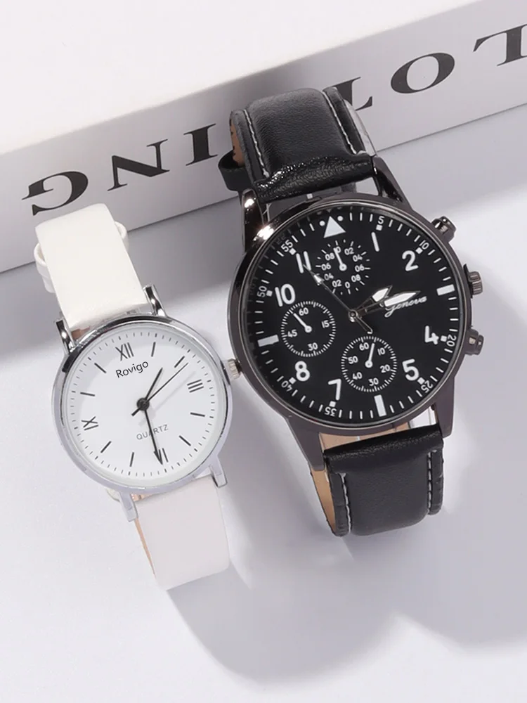 4pcs Minimalist Casual Fashion Wristwatch, Student Strap, Quartz Watch, Male and Female Couple Watch, Couple Necklace