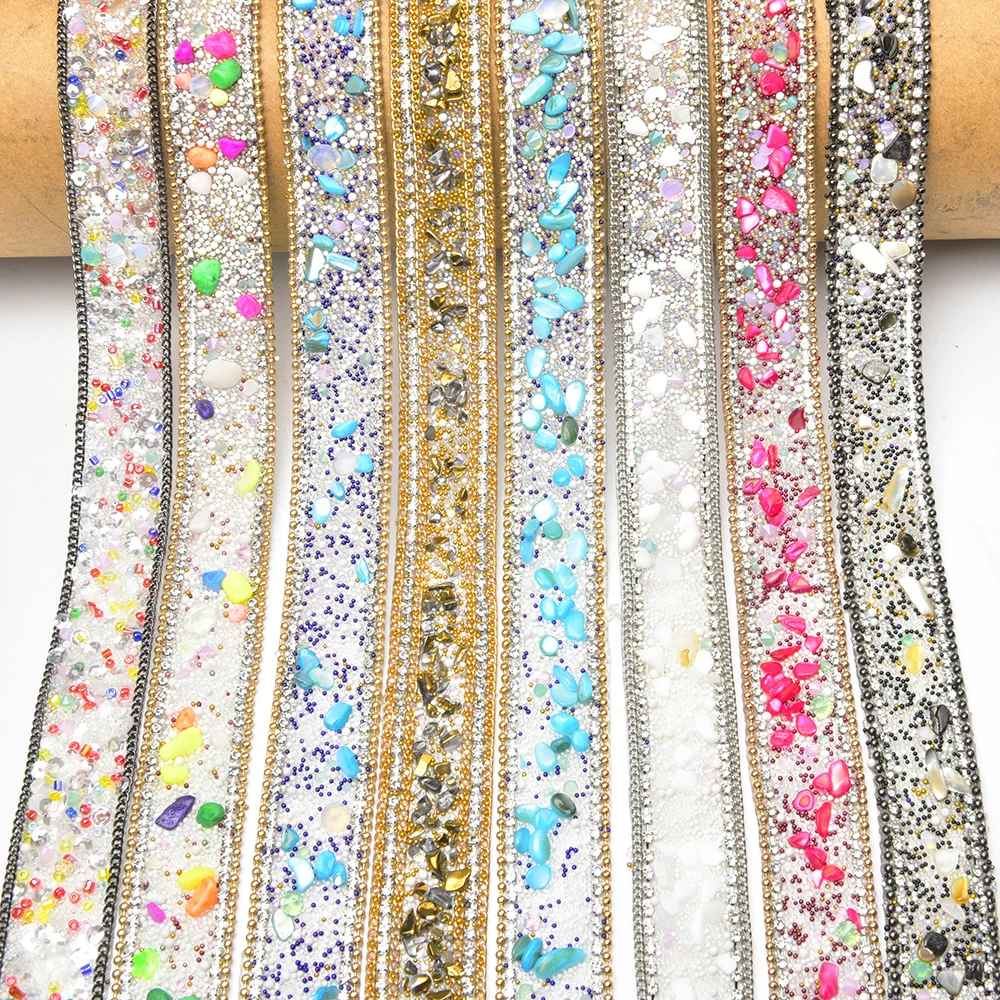 New 2.5Cm Glitter Rhinestone Chain Tape Glitzersteine Band Colorful Resin Crystal Trimming  Diy Belt Wedding Dress Garment Craft