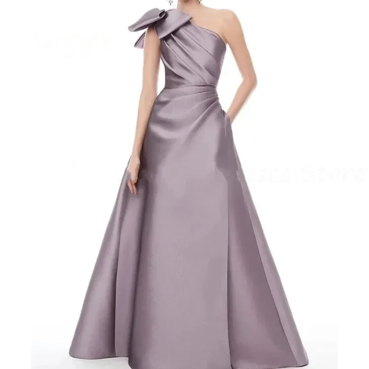 Customized Formal Satin Elegant Evening Dress A-line One-shoulder Prom Gown Floor Length Pleated Luxury Pretty Wedding Party Dre