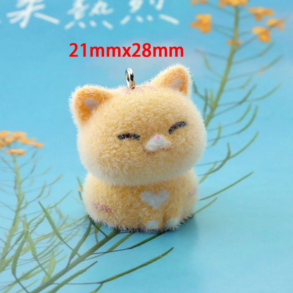 Diy 20Pcs 3D Flocked Orange Cat Resin Charms Cartoon Kitty Pendant for Keychain Necklace Crafts Accessories Making Materia
