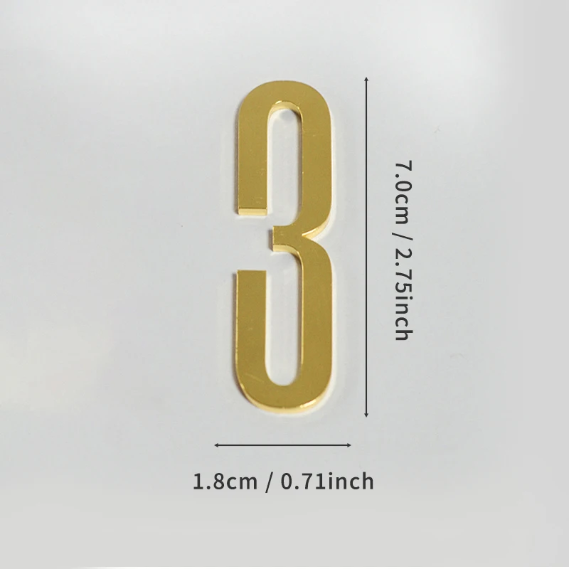 Goldene Türnummer mit selbstklebender Rückseite, 7 cm, Hausnummer aus Metall, Wohnungstürnummer für Outdoor, Hotel, Zuhause, Briefkastenetikett – Detail 10