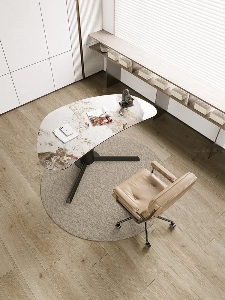 Computer desk designer special-shaped rock slab desk light luxury modern home bedroom study