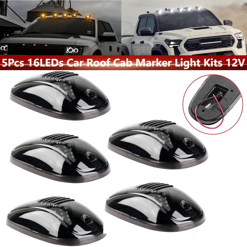

5Pcs/set 16 LED Universal Cab Roof Marker Lights Top Clearance Running Dome Light Kit For Truck Pickup 12V