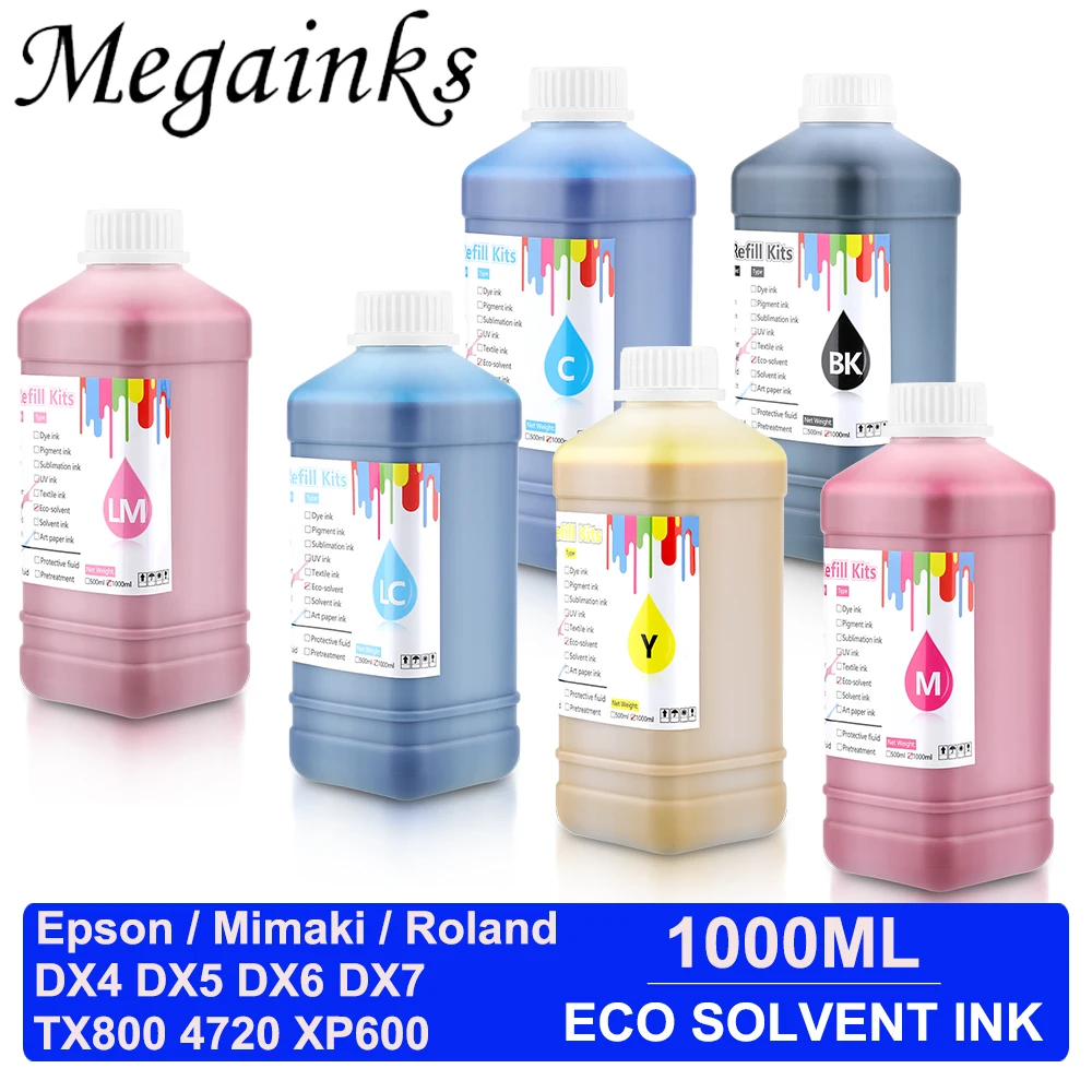 

6color x 1000ml Bulk Eco solvent ink for Roland & Mimaki & epson DX4 DX5 DX6 DX7 XP600 TX800 4720 Printhead ( 6 color Option )