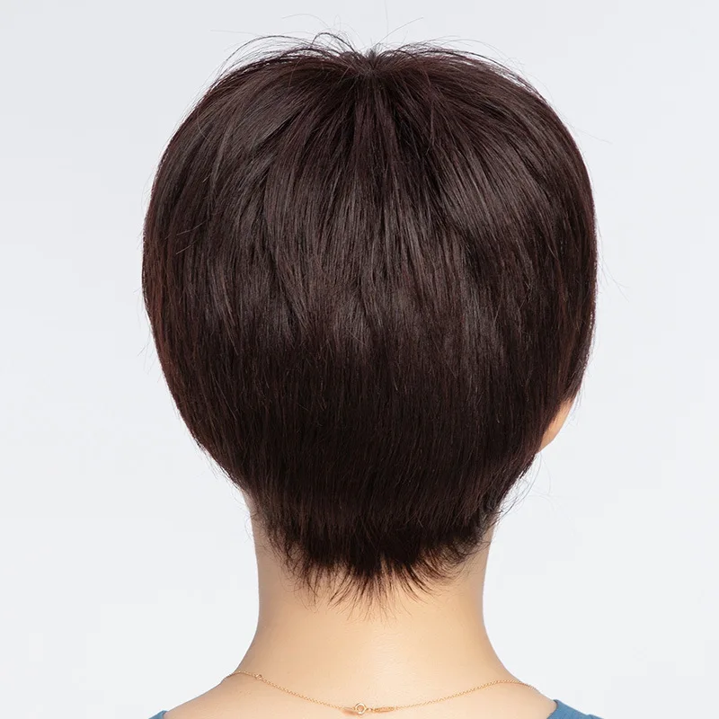 شعر بشري قصير نمط شعر مستعار للنساء الآسيويات في منتصف العمر وكبار السن آلية شعر مستعار طبيعي واقعي تنفس 2 ألوان الاستخدام اليومي #4