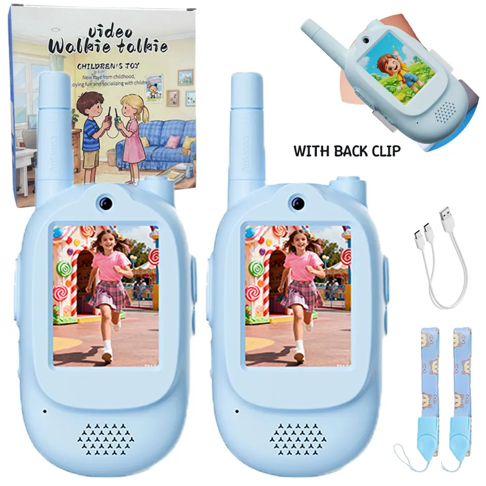 2 PCS Video Walkie Talkies for Children's Rechargeable Toddler Toys for Indoor Camping Travel Birthday Gfits for Kids Ages 3-12