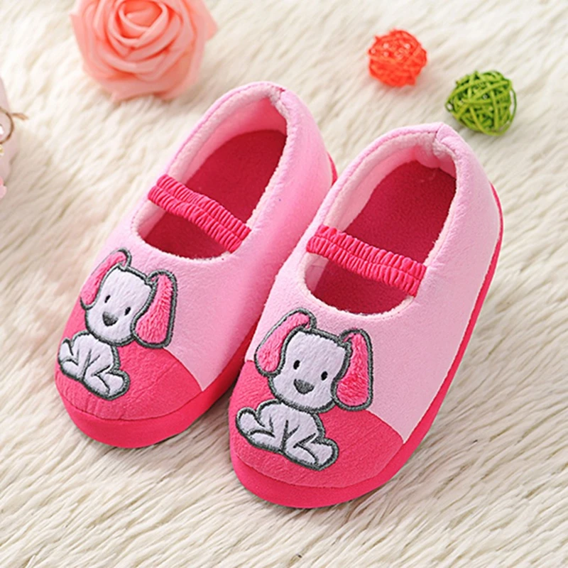 Fashion Toddler Boy Slippers Indoor Winter Cartoon Puppy Dog Plush Warm Kid House Footwear Soft Rubber Sole Home Shoes Baby Item