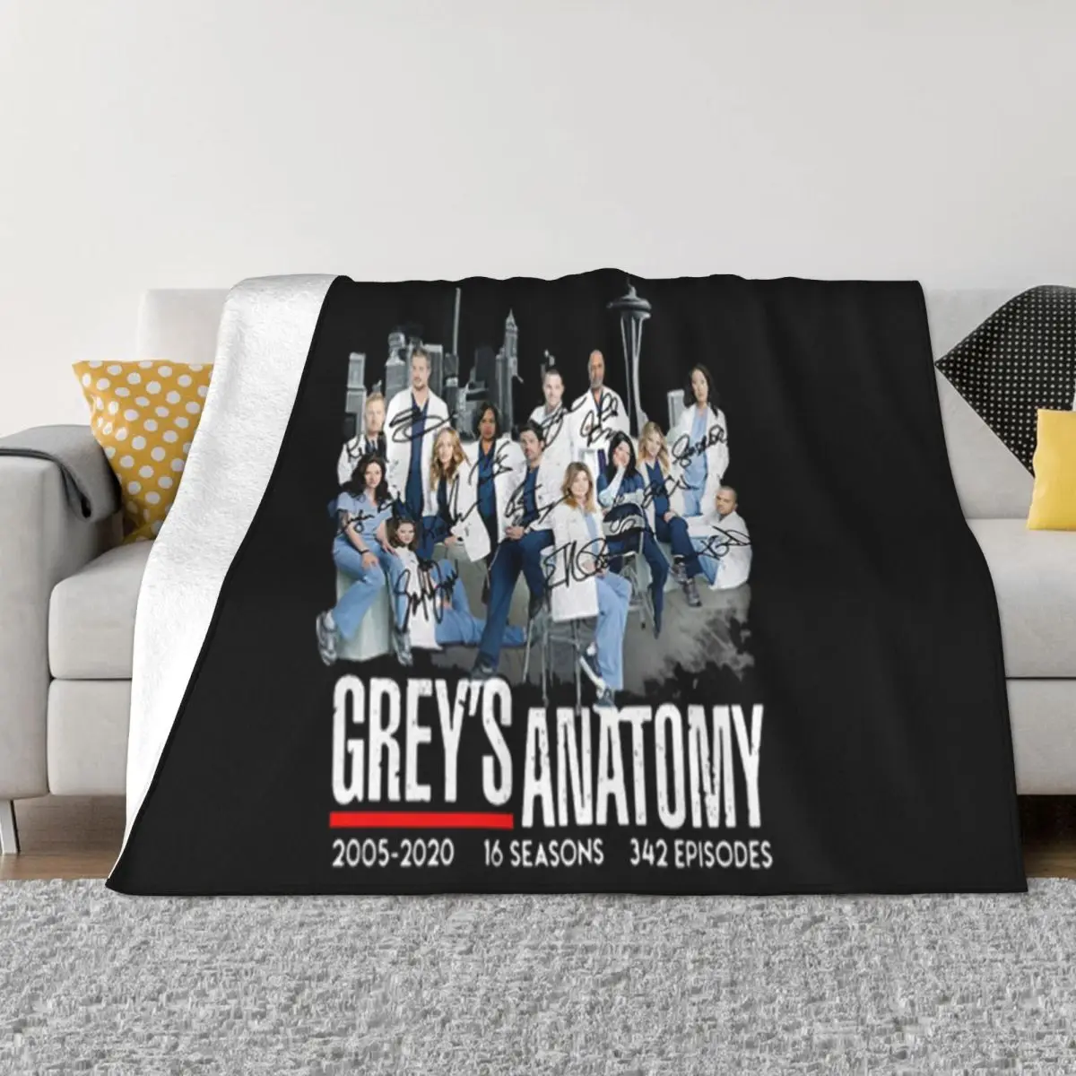 

Grey's Anatomy 2005-2020 16 Seasons 342 Episodes Signatures Washable Reusable Cotton Cheap Price Middle Aged Throw Blanket