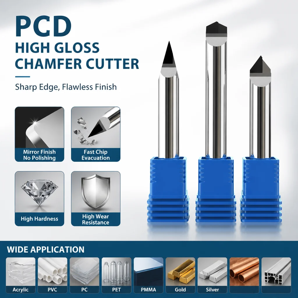 

3PC Polycrystalline Diamond PCD Milling Cutter 4-20MM High Gloss Chamfer Router Bits Set End Mill Engraving Carving Metal Finish
