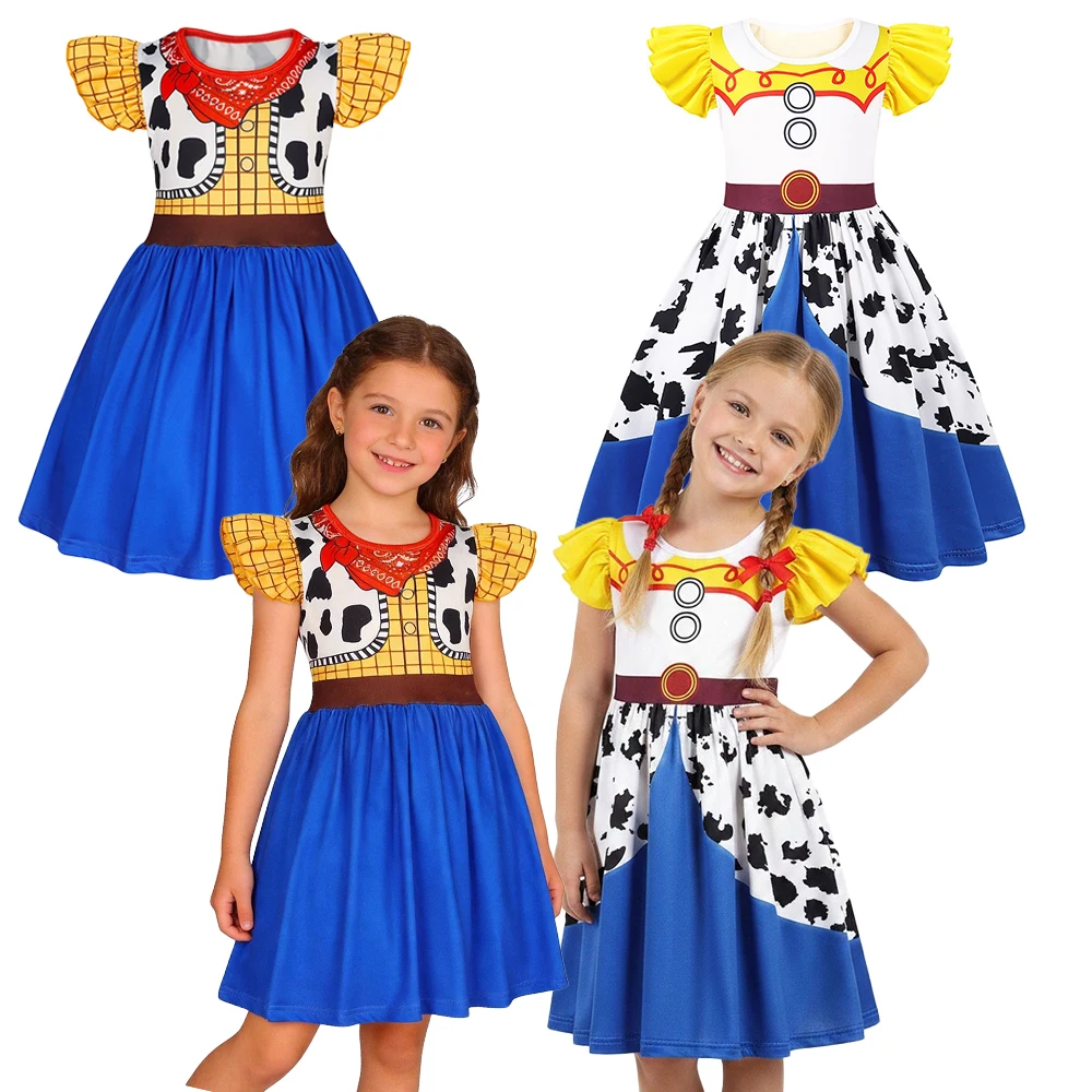 

New Western-Style Dress Cartoon Movie Cosplay Dress Milk Silk 3D Digital Print Ruffled Puff Sleeves Summer Halloween Party Set