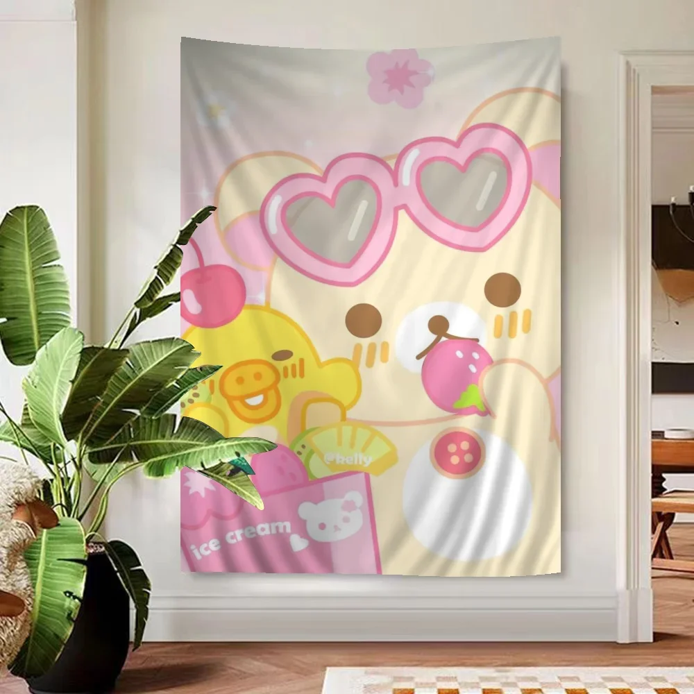 Cute Rilakkuma Bear Printed Large Wall Tapestry Hanging Tarot Hippie Wall Rugs Dorm Home Decor