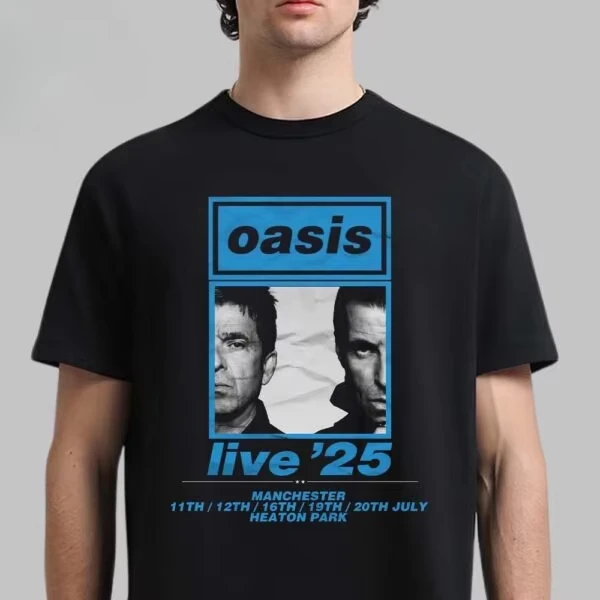 2025 Oasis Ireland Tricolour Logo Gallagher Brothers Photo Loved and Loathed Two Sides Unisex T-Shirt Ins Y2k Hot New Brand
