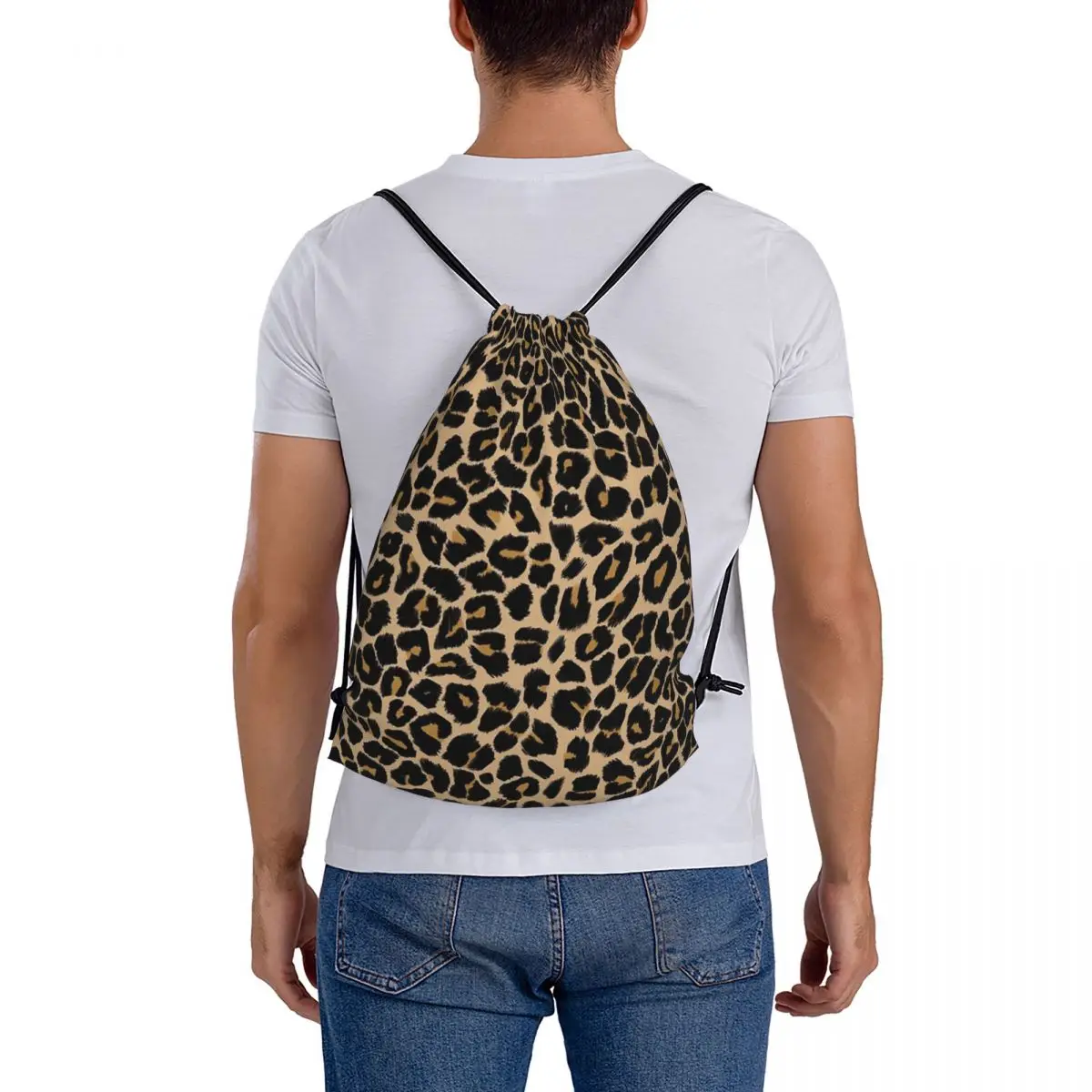 Mochilas com cores tradicionais estampa leopardo, bolso com cordão, bolsa esportiva, bolsa de livros para homem e mulher, escola