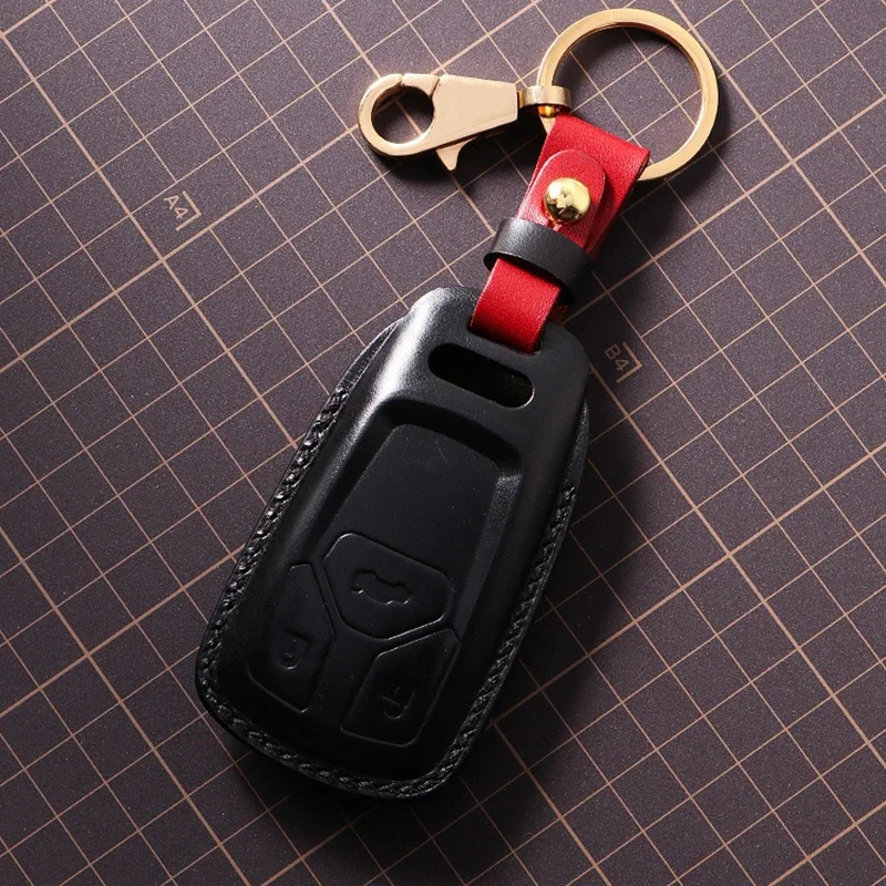 Leather Car Key Case for Audi A4L Q5L A5 TTS Q7 Key Cover Car Styling Handmade Leather Key Cover for AUDI