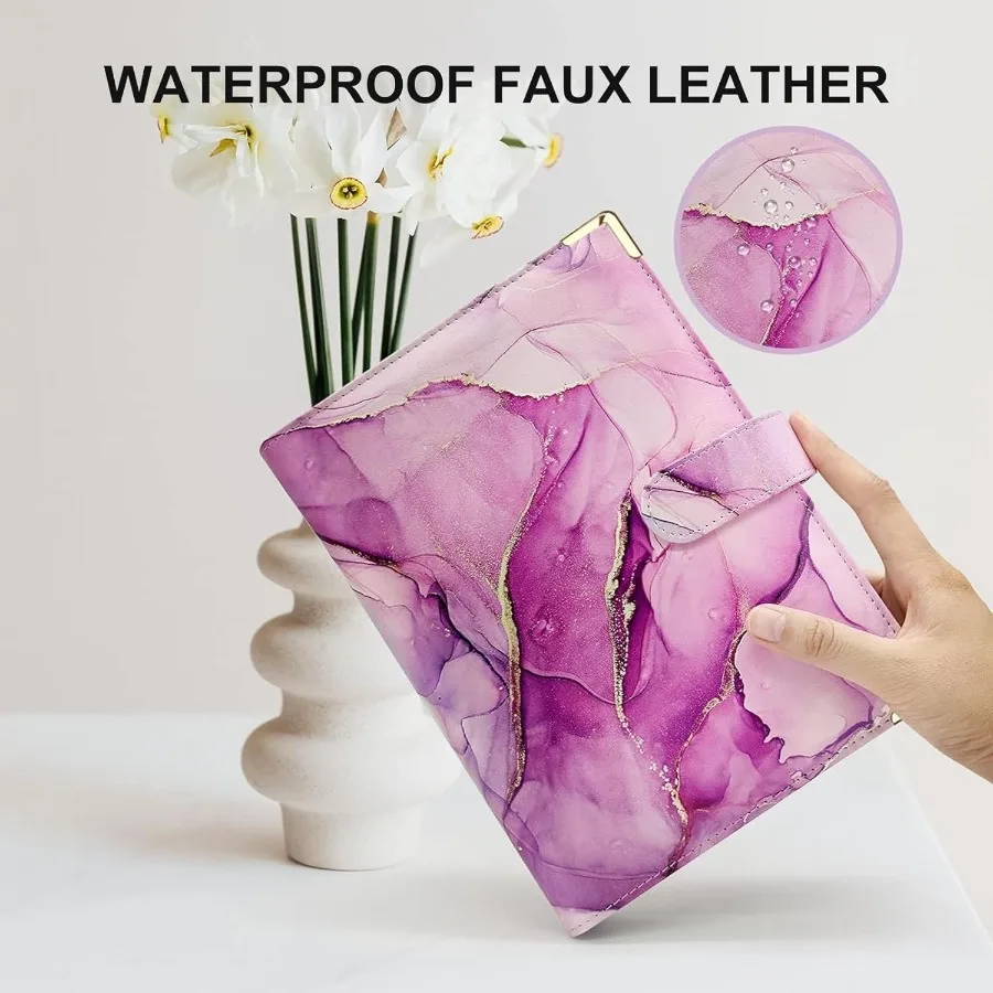 A5 Refillable 6 Ring Faux Leather Budget BinderMini Notebook Binder Cover for A5 Filler Paper Loose Leaf Peol Planner Cover wit