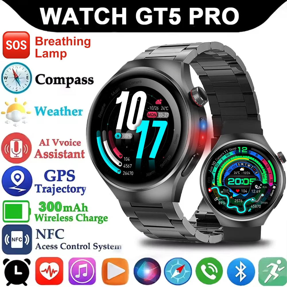 

New Watch 5 Series SOS Breathing lamp Smart Watch Men AMOLED Screen Heart Rate Health Monitoring Wireless Call Smartwatch Man