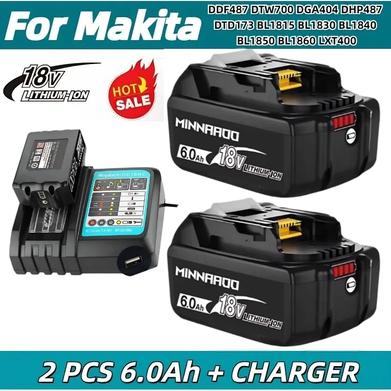 

For Makita 18v BL1850B BL1860B BL1850B BL1840B Screwdriver Battery & Charger 18v Replacement Power Tool Battery