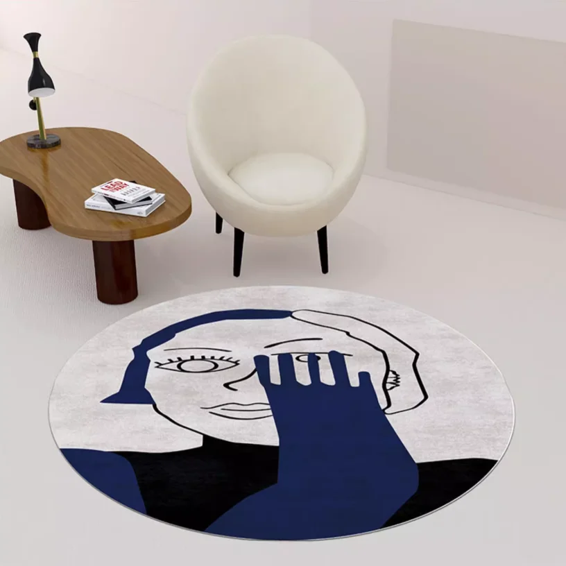 Morandi Nordic Simple Velvet Round Carpet Abstract Art Women Living Room Bedroom Coffee Table Geometric Rug Entrance Doormat