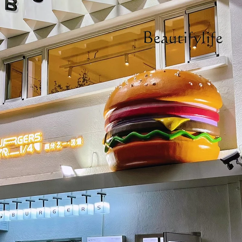 Simulated luminous burger model FRP dessert burger shop door wall hanging three-dimensional decoration large ornament