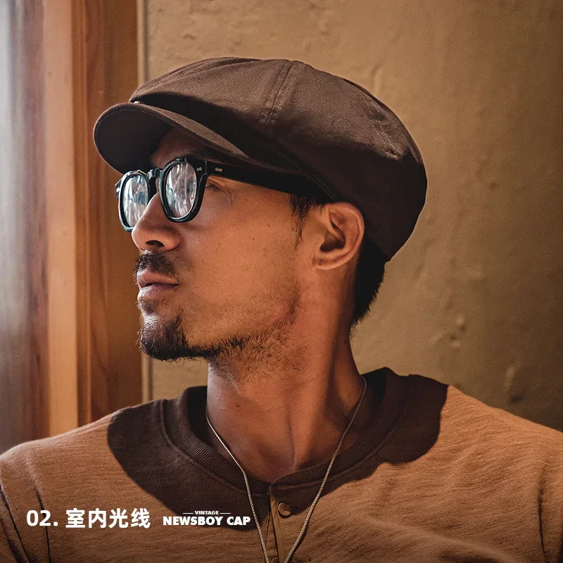 Maden Vintage Men's All-match Newsboy Hat Coffee Adjustable Octagonal Hat Daily Wear Fashionable Painter Cap for Fall and Winter