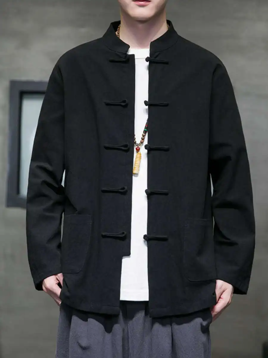 

Men's Cotton Linen irt Button up Chinese Sle Long Sve Faionable Outerwear Top Youth Autumn New Hanfu Tang Costume