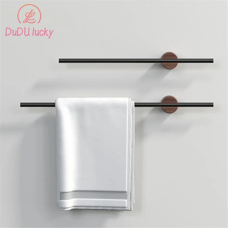 Minimalist Walnut Towel Rack, Bathroom Towel Rack, Sliding Single Rod, No-Punch, Solid Wood Racks,40cm, 50cm