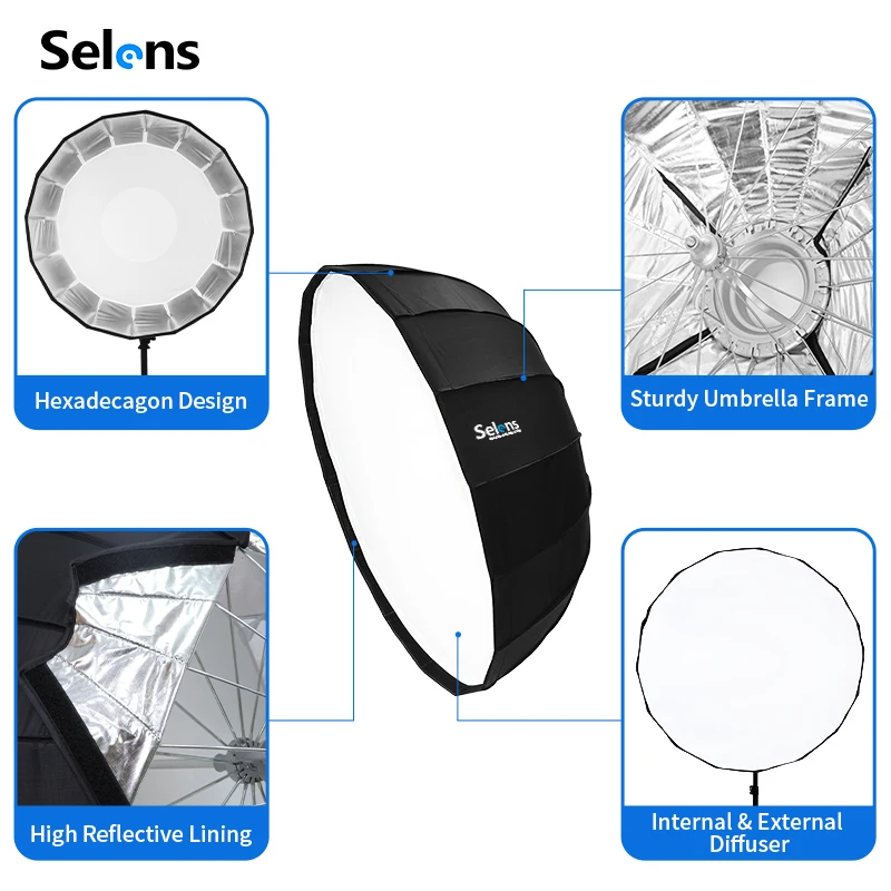 Selens 105cm 16 Rods Dish Softbox Quick Folding Portable with Bowens Mount for Studio Portrait Photography