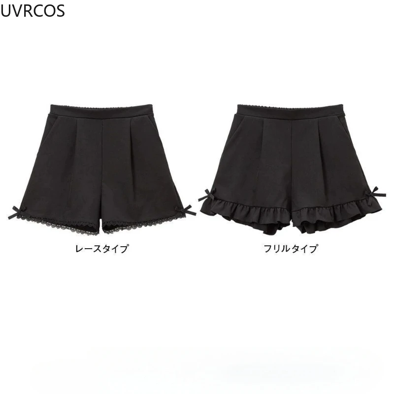 Japanese Gothic Y2k Lolita Shorts Women's Sweet Ruffles Bow High Waist Short Pants Cute Girls Harajuku Casual Loose Black Shorts - Image 2