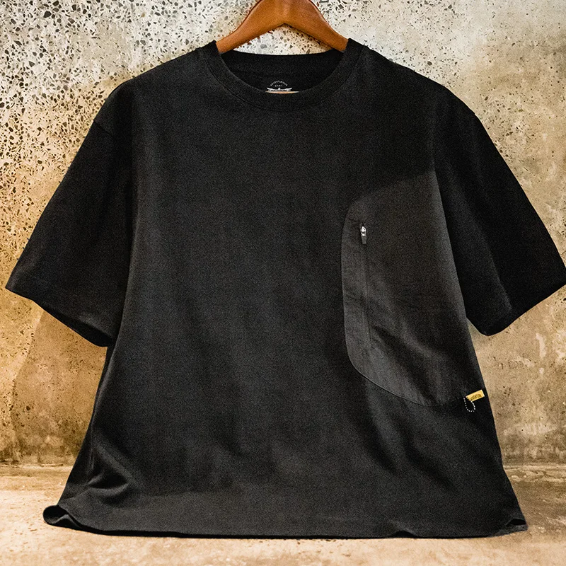 Maden Heavyweight 300g Patchwork Pocket T-shirts Men Outdoor 100% Cotton T Shirt Black Oversize Gorpcore Tops Summer Tees