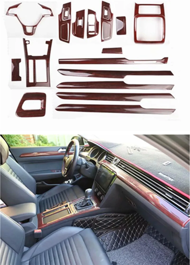 1lot Mahogany Car stickers ABS carbon fiber grain inside decoration cover for 2016-2018 VW Volkswagen Passat B8 sedan