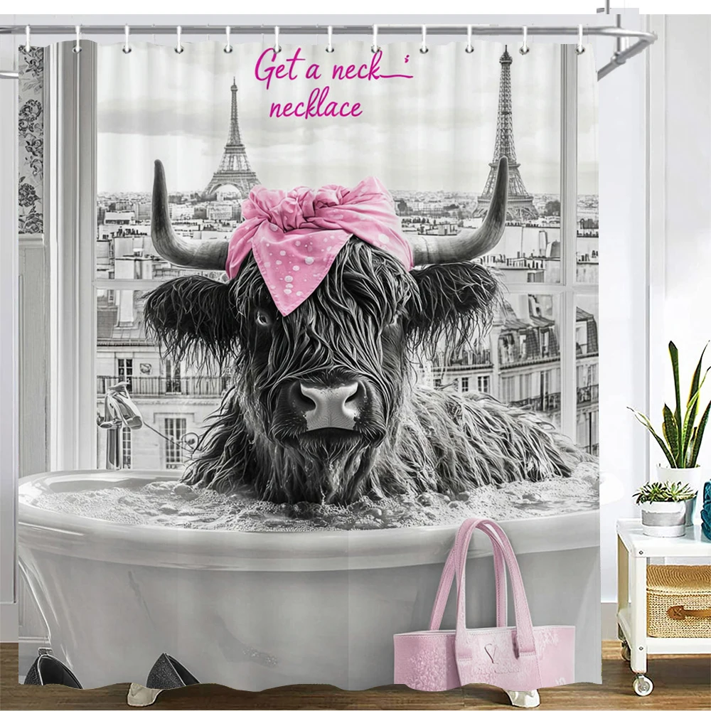 

Bathing highland cattle Shower Curtain 3D Printed Fabric Funny and creative Bathroom Curtain Home Decor Curtain With Hooks