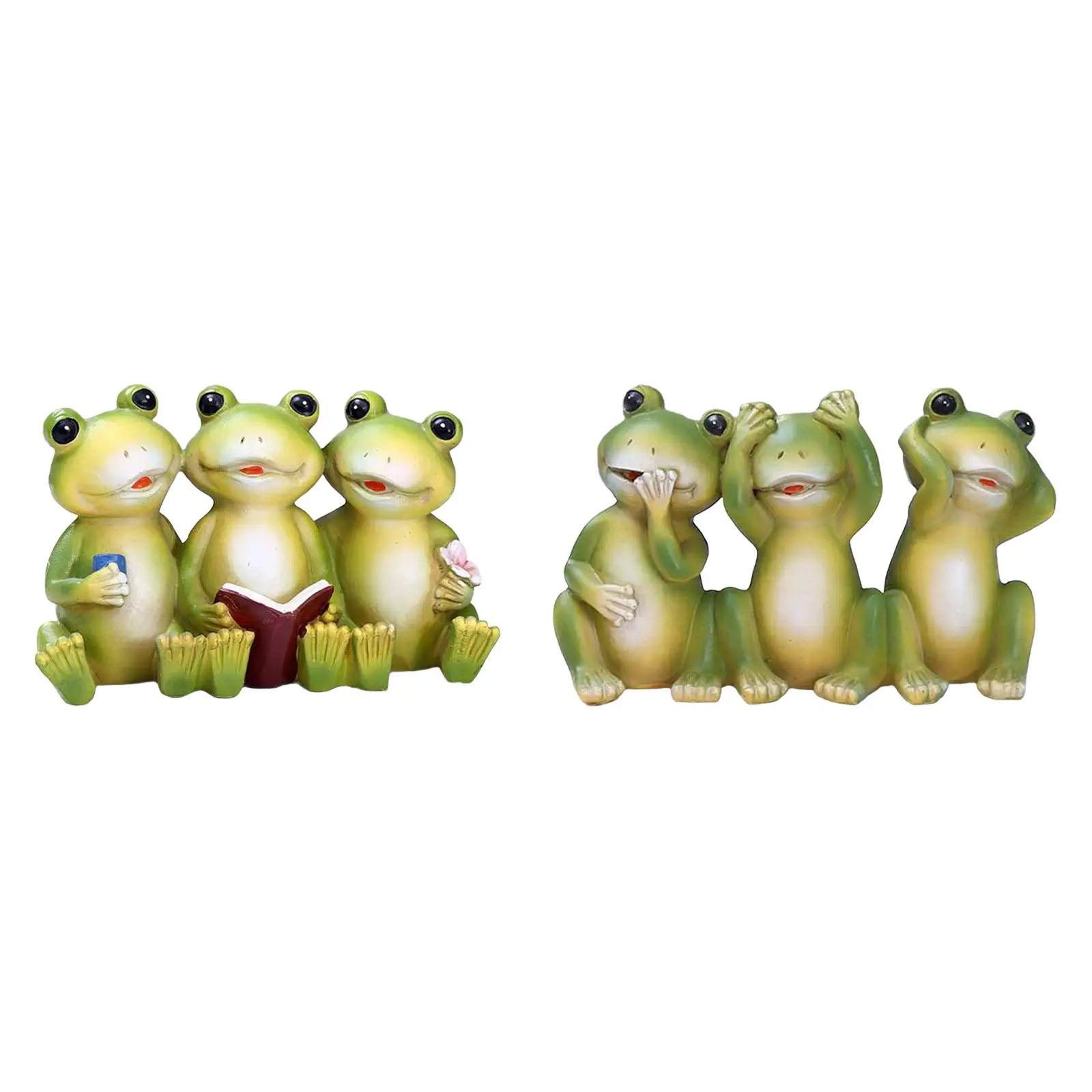 Frog Statue Cute Creative Cartoon Decorative Figurine Animal Sculpture Tabletop Ornament for Bookshelf Outside Lawn Table Shelf