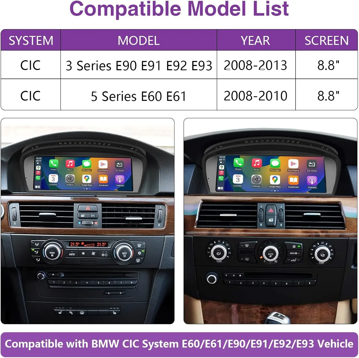 8.8 inch Touchscreen Wireless CarPlay Android Auto Multimedia Car Radio Receiver for BMW 3/5 Series CIC System, E60/E61/