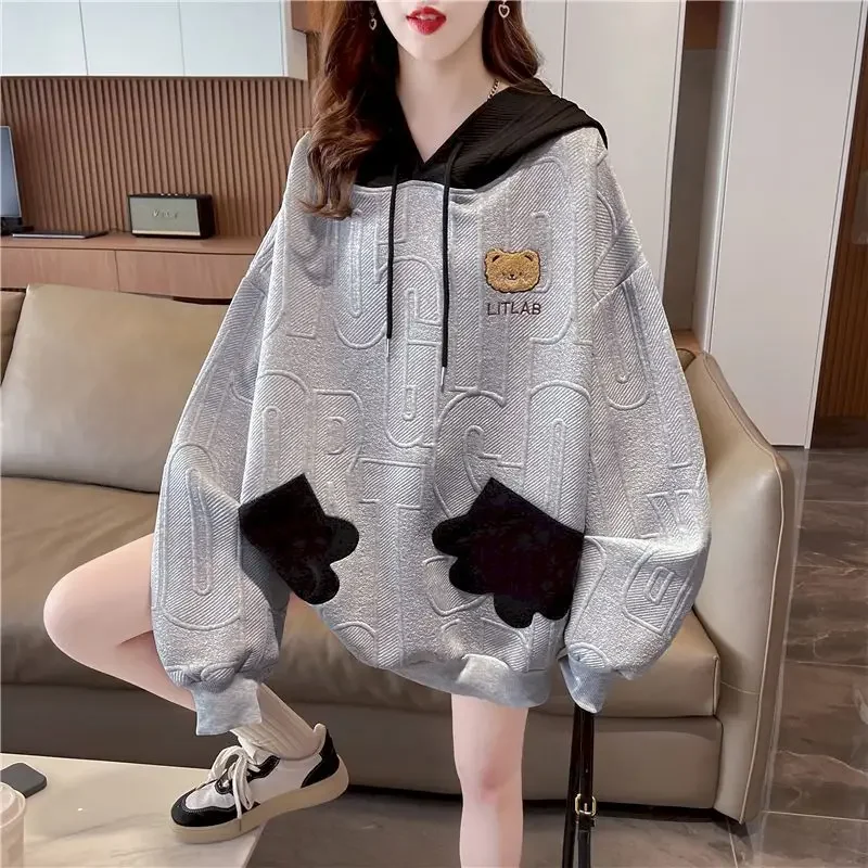 Chic Design Personality Hoodies Women Kawaii Pattern Hooded Coat Spring Autumn Trend Thin Oversized Hoodie Casual Loose Foam Top