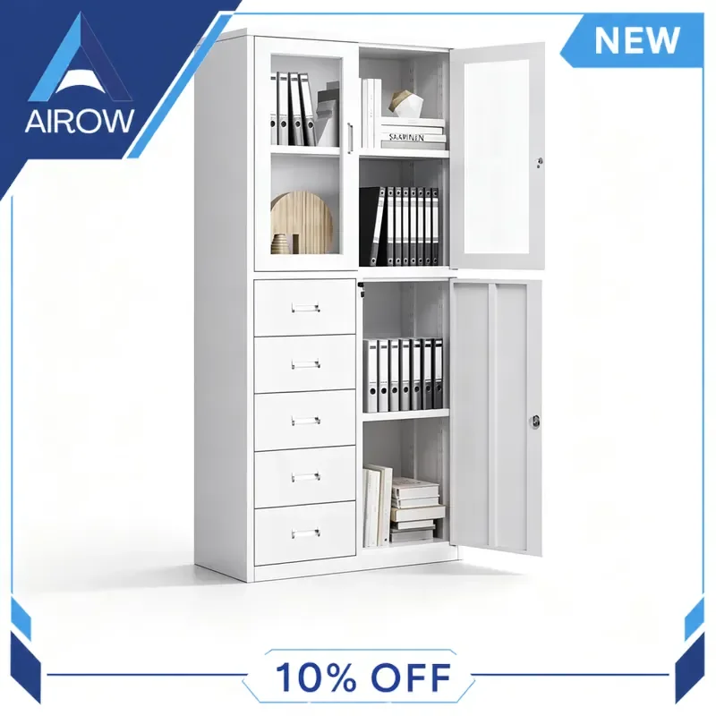 for Steel Filing Cabinet 5 Drawer Metal Frame Glass Sliding Door Office Finance Document Storage Home Business Organizer