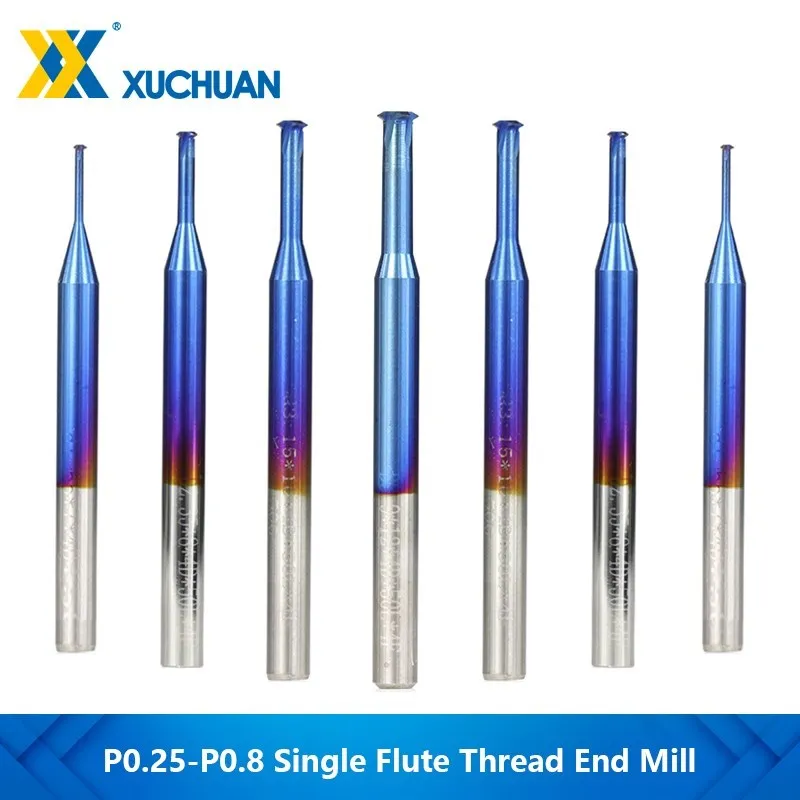 4mm Shank CNC Router Bit Pitch 0.25-0.8 Nano Blue Coated Carbide End Mill Thread Milling Cutter for Metal Thread