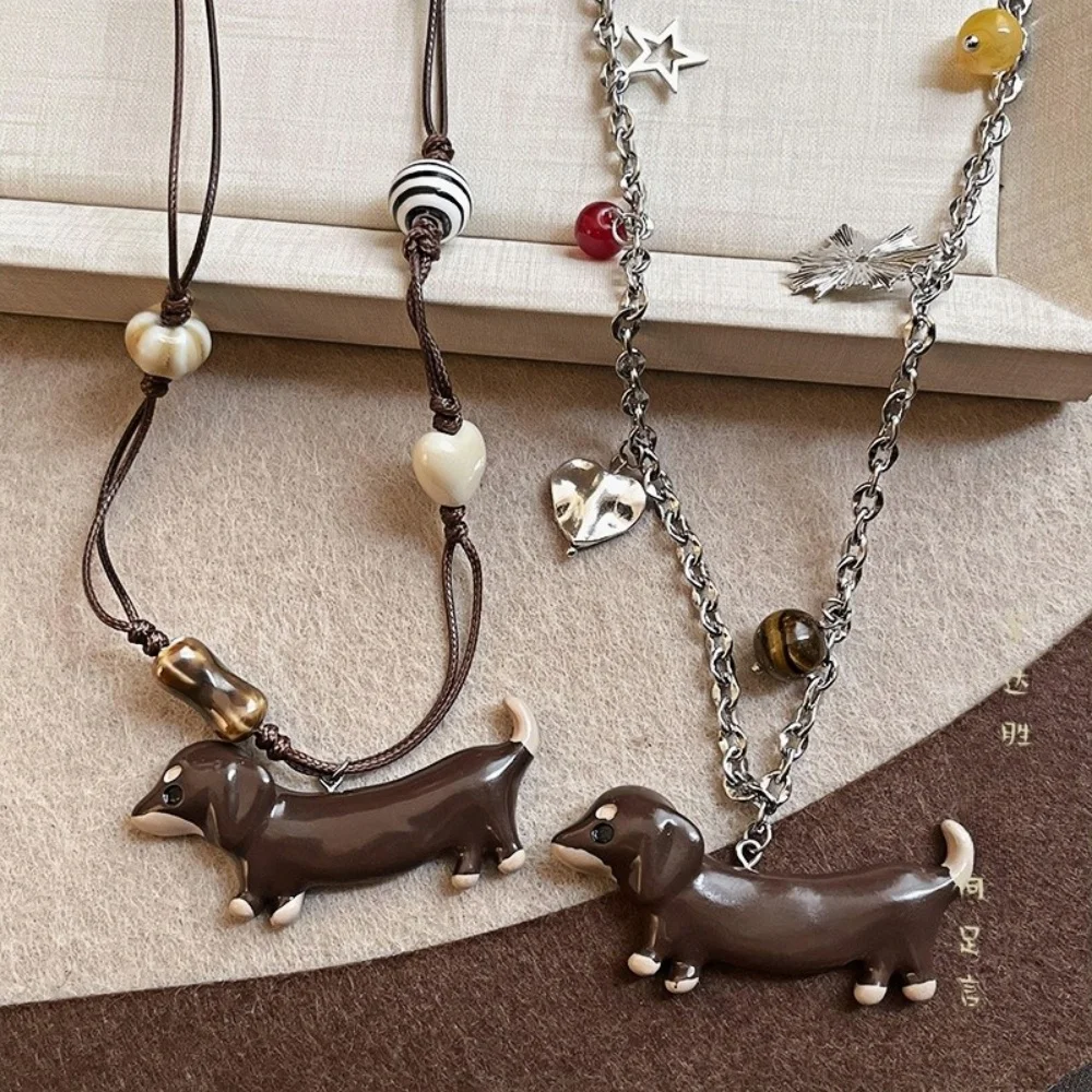 Ceramics Stone Plastics Dachshund Dogs Pendant Necklaces Retro Sweater Chains Jewelry Fashion Design Necklace For Women
