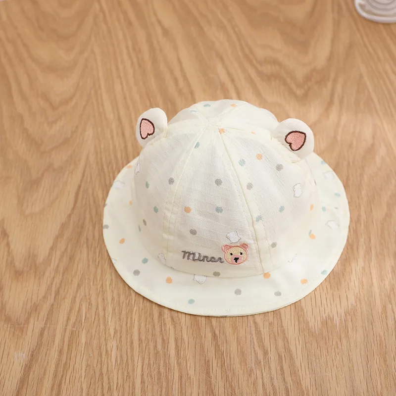 Cute Dot Cartoon Bear Mesh Baby Bucket Hat New Children Cotton Sunscreen Caps Boy Girl Panama Hat Unisex Fishing Hat For 3-12M