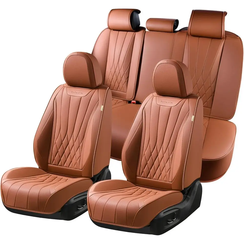 Universal Car Seat Covers - Waterproof Nappa Leather for Sedans, SUVs, and Trucks - Brown
