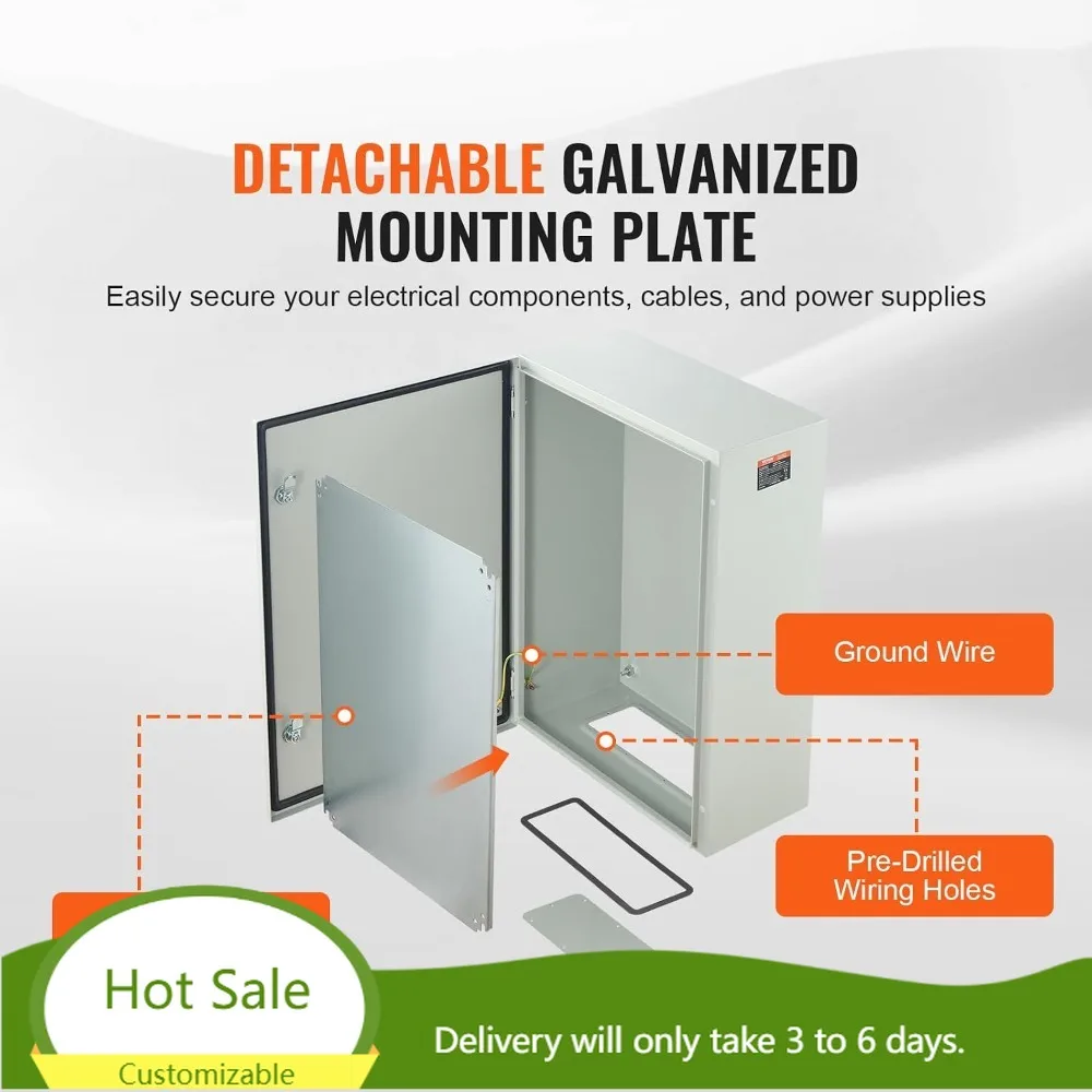 VEVOR 28x20x10in Steel Electrical Box, IP66 Waterproof, Wall-Mount Enclosure with Mounting Plate & Lock