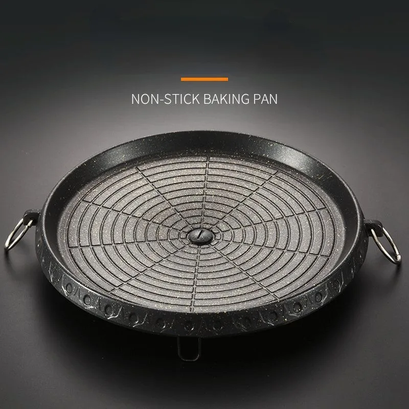 Korean Gas Barbecue Pan Carabiner Grill Pan Household Light Smoke Non-stick Coating Round Grill Pan Barbecue Tool