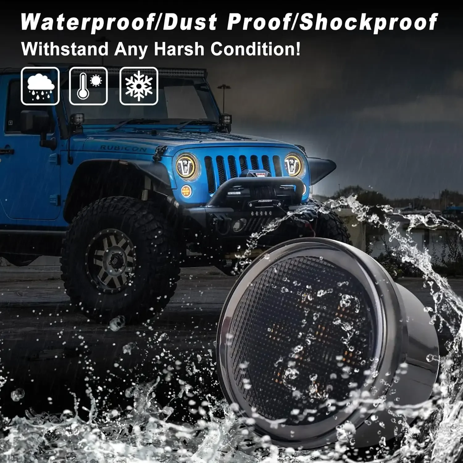 MOVOTOR JK Front Fender Turn Signal LED Lights with White Halo Smoked Lens Amber Lights for Jeep Wrangler JK