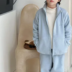 Autumn and Winter Children's Thick Solid Color Leisure Set