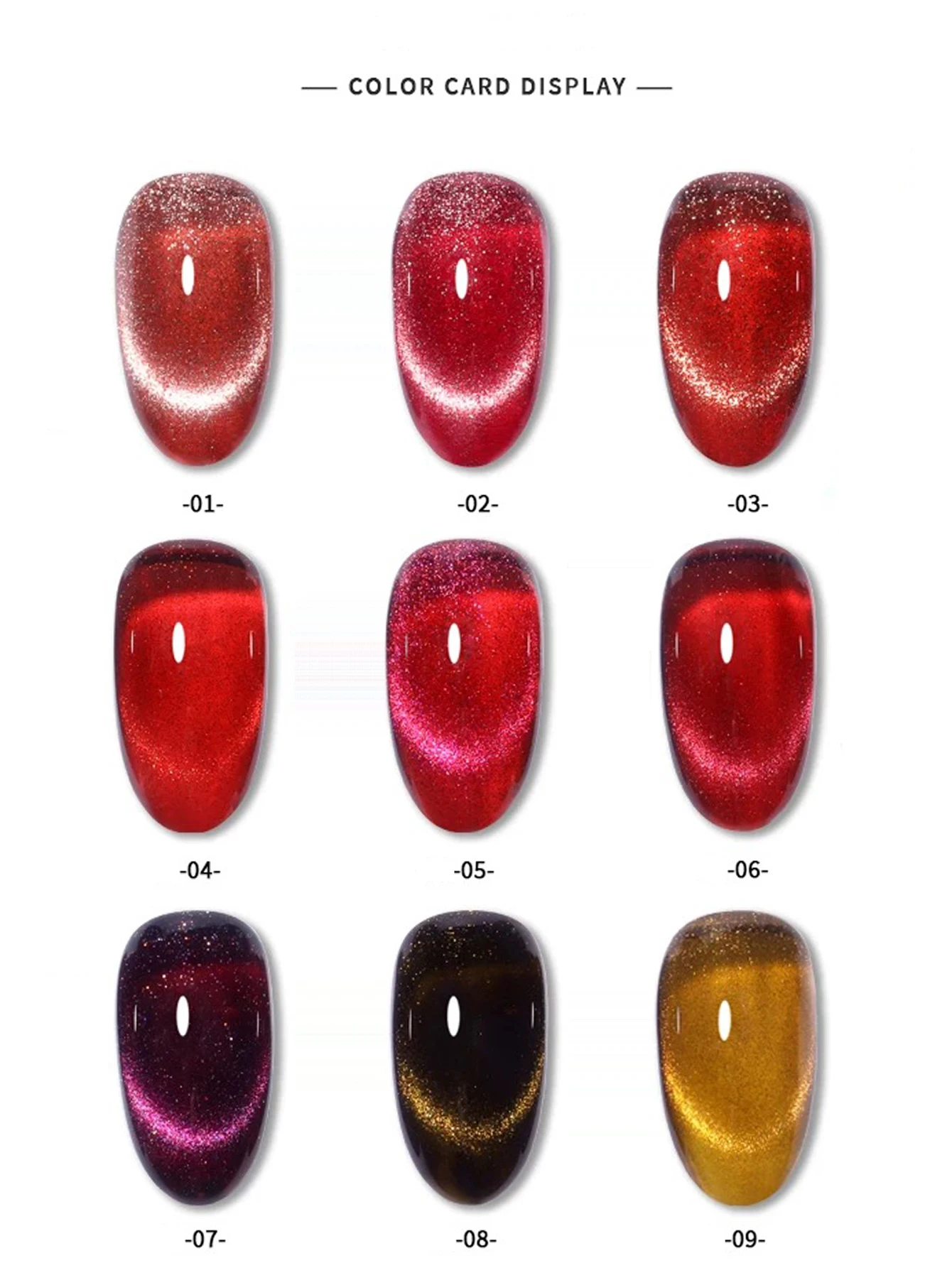 1-9PCS 레드 컬러 캣츠 아이 젤 네일 폴리시 2025 가을 겨울 인기 레드 골드 글래스 비즈 캣츠 아이 젤 네일 아트 용품