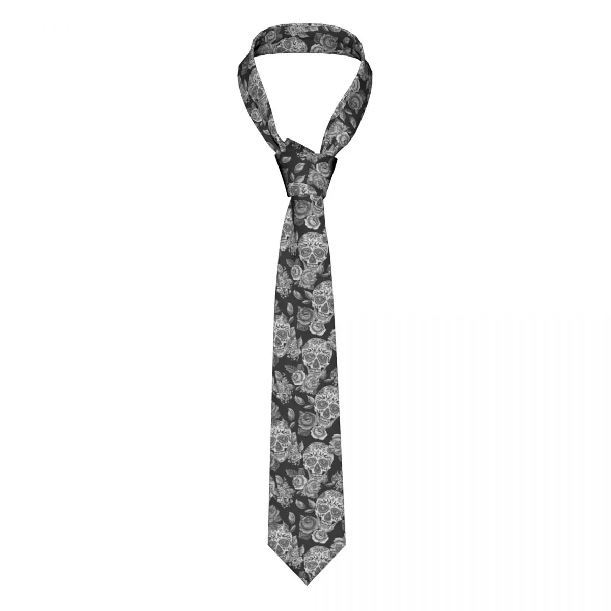 

Skull And Flowers Monochrome Seamless Tie Skull Ties Daily Wear Cravat Party Necktie Shirt Accessories