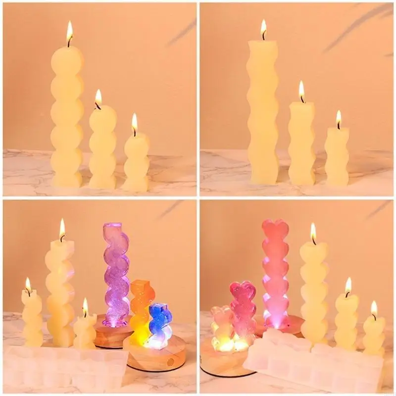 H8WB 3-in-1 Molds Long Molds Waving/Heart Molds for DIY